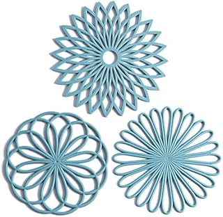 Set of 3 Silicone Trivet Mat - Hot Pot Holder Hot Pads for Table & Countertop - Trivet for Hot Dishes - Non-Slip & Heat Resistant Modern Kitchen Hot Pads for Pots & Pans, Turquoise