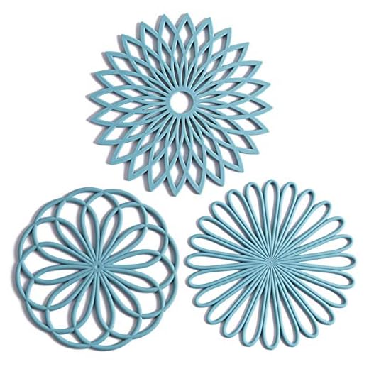 Set of 3 Silicone Trivet Mat - Hot Pot Holder Hot Pads for Table & Countertop - Trivet for Hot Dishes - Non-Slip & Heat Resistant Modern Kitchen Hot Pads for Pots & Pans, Turquoise