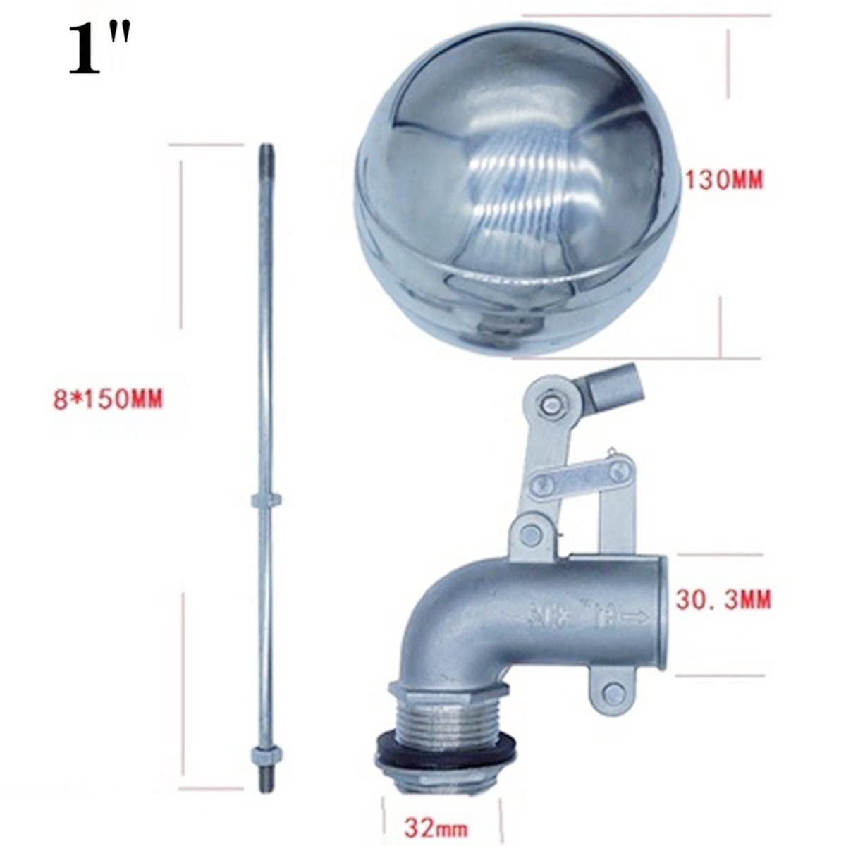 BLUVLY DN25 1 Zoll Edelstahl Verstellbares Schwimmerventil Wassertank Gebogener Winkel Schwimmender Kugelhahn Durchflusszisterne Expansion Hochdruck-Schwimmerkugelventil (1 Zoll)
