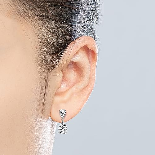 YUNKAI Cubic Zirconia Dangle Earrings for Women with Sterling Silver, Simulated Diamond Drop Earring Teardrop Classic, 6 Ct CZ Pear Cut, Jewelry Gifts for Birthday Christmas, Present for her3