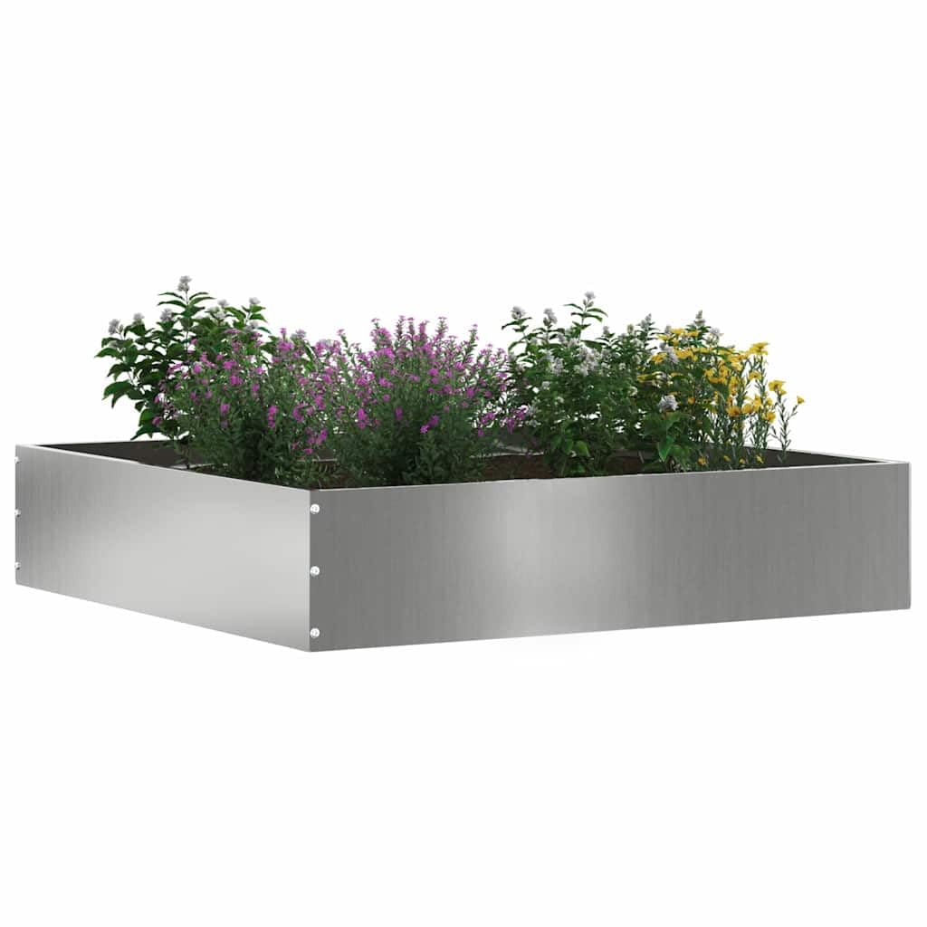 Krawędź trawnika 60 x 60 x 13 cm stal galwanizowana srebrna | Kwadratowy kształt, nowoczesny design, odporny na warunki atmosferyczne, łatwy montaż, do ogrodu i na taras