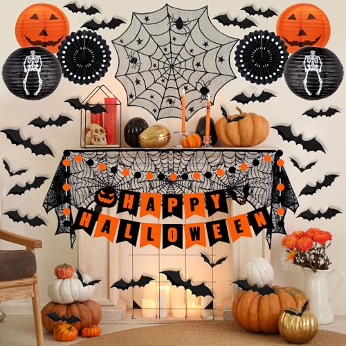 DMIGHT Halloween Decorations Indoor Set, Paper Lanterns & fans, Fireplace