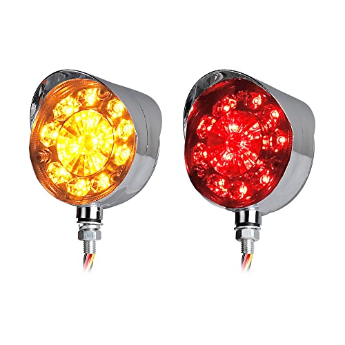 Astra Depot 2pcs Round 28-LED Red Amber Double Face with Visor IP65 Side Marker Turn Signal Pedestal Fender Lights Compatible with Peterbilt Kenworth Freightliner Volvo Semi Truck Trailer