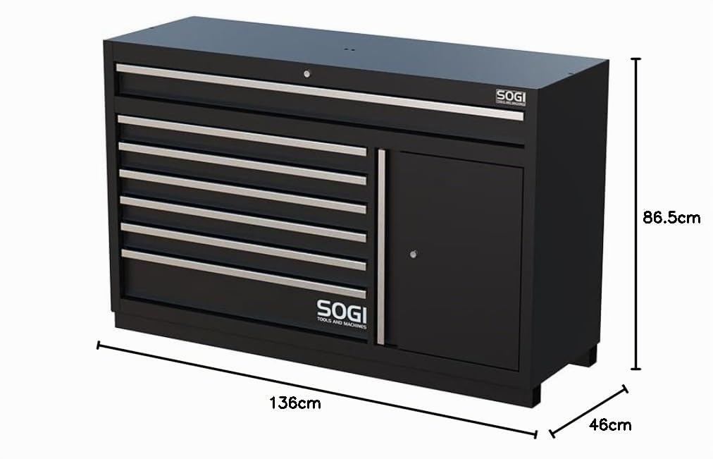 Sogi ARR- Cassettiera per arredo officina - 7 cassetti a estrazione telescopica - vano con 2 ripiani