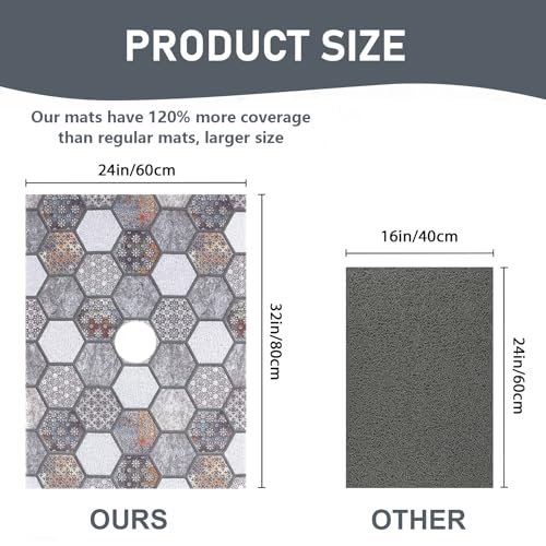 Image of Square Shower Mat Non Slip: 32 x 24 Inch Extra Large Shower Mats with Drain Hole in Middle - PVC Loofah Anti Slip Shower Floor Matt for Inside Shower