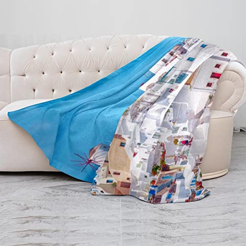 Couverture polaire microfibre Mer Égée 150x200 cm pour lit et canapé