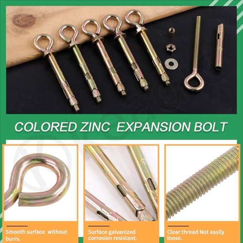Image of Keadic 8Pcs M8 Concrete Eye Bolts, Eye Bolt in Colored Zinc Plated, Shoulder Eye Bolt, Concrete Brick Expansion Screws Closed Hook Bolts Heavy Duty Expansion Screw Lifting Ring Bolt for Wall