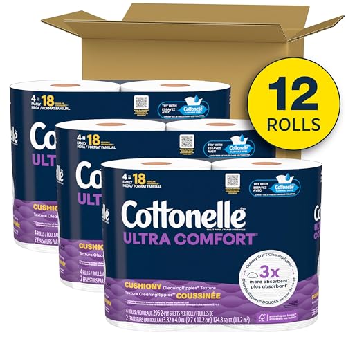 Image of Cottonelle Ultra Comfort Toilet Paper with Cushiony CleaningRipples Texture, 12 Family Mega Rolls = 54 Regular Rolls