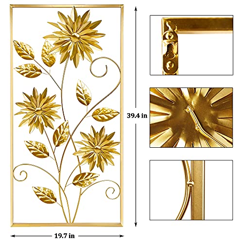 Meekear Gold Wall Sculptures, 39 Inch Golden Rectangular Metal Wall Decor With Frame, Gold Metal Flower Wall Art Sculpture For Living Room, Bedroom, Office, Study, Large (Golden-1 Pack) #TOP1