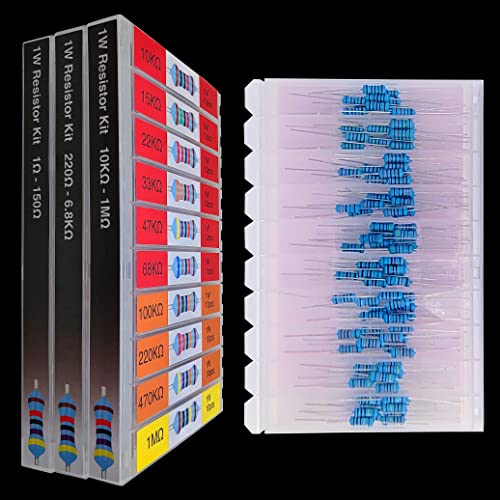 EEEEE 1W 30 Values 300pcs Individual Compartment 1 Ohm-1M Ohm with 1% Metal Film Resistor Assortment Kit and Electrical Industrial Assorted Set K Ohm Pack for Led Lights