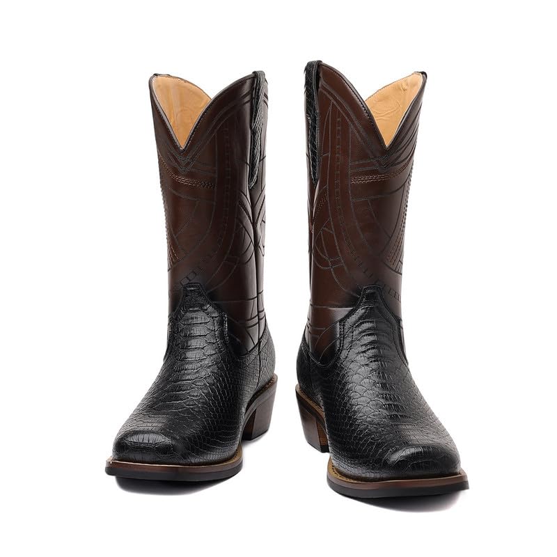 Snake Print Boots Men's Cowboy Boots Men's Retro Western Boots Men Cowboy Style Mid-Calf Western Cowboy Boots2