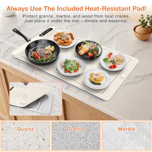 Image of FYY Warming Mat for Food with Heat Resistant Pad - Rapid and Full Surface Heating, 7 Temp Settings, 6H Timer, Rollable Portable Food Warming Mat for Countertop Party Buffet, Keep Meal Warm (XL, Beige)
