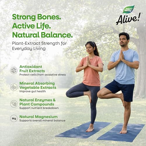 Image of Nature's Way Alive Calcium Bone Support with Vitamin D3,Magnesium and Vitamin K2-7 | Joint and Bone support for Men & Women | Natural Calcium for Strong Bones & Teeth - 60 Veg Tablets