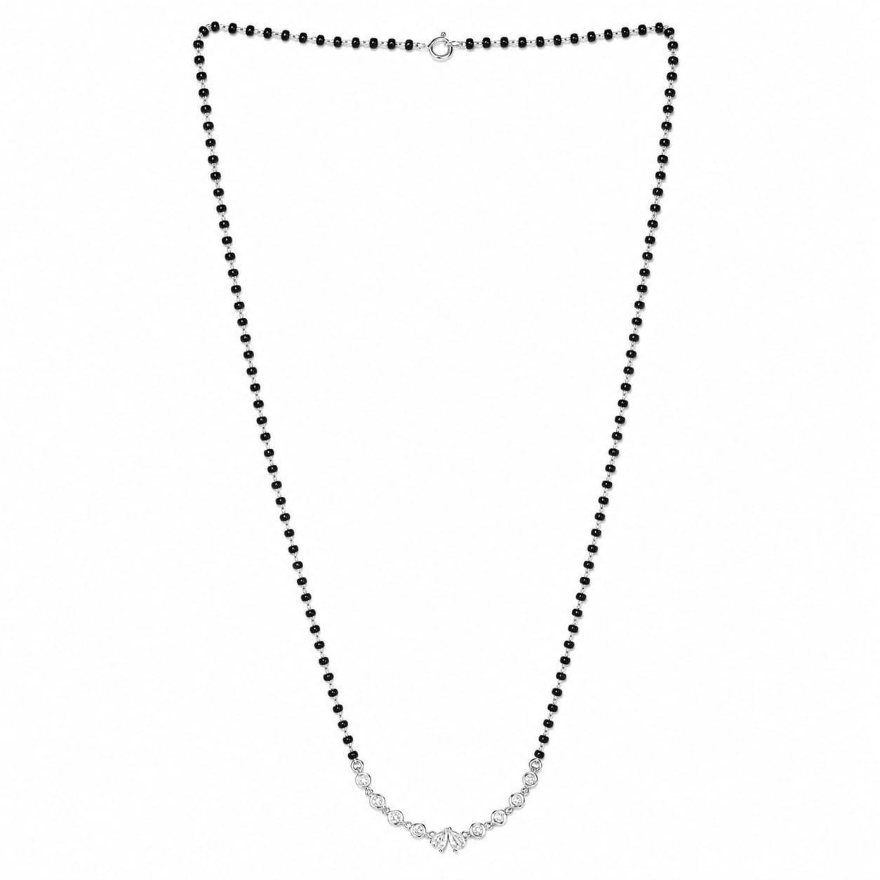 925 Sterling Silver Mini Heart Mangalsutra for Women | Rhodium Plated Silver Chain with Black Beads & Zircon Pendant with Sparkling Crystal Link Design | Elegant Minimalist Traditional Necklace-image-18