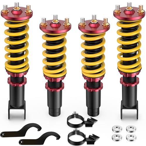 KUIPERAUTO Coilovers Lowering Struts Compatible for 1994-2001 Acura Integra 1989-2000 Honda Civic EG/ED/EK/EJ/EM1 Front+Rear Shocks Adjustable Height Suspension Coil Spring Strut(Set of 4)(Yellow)