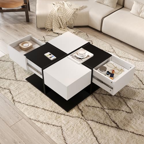 Mesa de centro moderna blanca y negra para eliminar el desorden del sofá 7