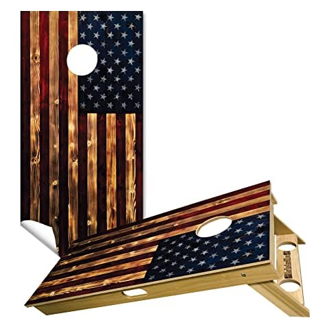 Cornhole Board Vinyl Wrap Decals (Set of 2) Patriotic Bean Bag Toss Wrap Stickers (Rustic Wood) Cover