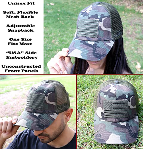 Image of Antourage American Flag Unconstructed Unisex Mesh Snapback Baseball Hat Cap for Men and Women +2 Patriotic Patches Included