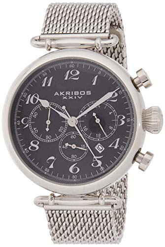 Akribos XXIV Men's Retro Chronograph Watch - 3 Subdials with Date Window On Stainless Steel Mesh Bracelet - AK627