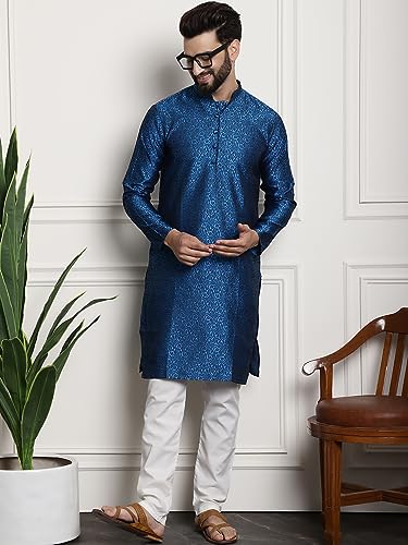 Image of SOJANYA (Since 1958 Men's Silk Blend Self Design Kurta and Churidar Pyjama Set