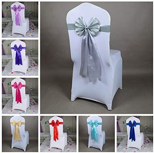 Gold/Silver Wedding Chair Knot Decoration Chair Sash Long Tail Bow Tie Sash Spandex Ribbon Red (Fuchsia)