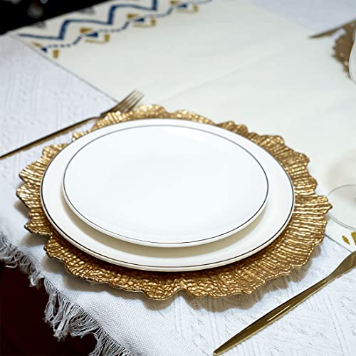 Umisriro Gold Charger Plates,13 Inch Metallic Reef Plastic Chargers For Dinner Plate, Decorative Chargers For Wedding,Elegant Parties, Banquets And Table Decor(Set Of 6) #TOP4
