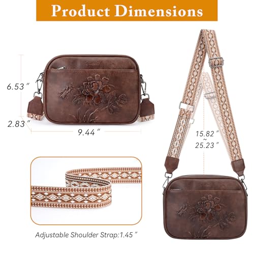 Image of Small Crossbody Purses for Women, Trendy Vegan Leather Crossbody Bag Embossed Travel Shoulder Handbags with Wide Strap