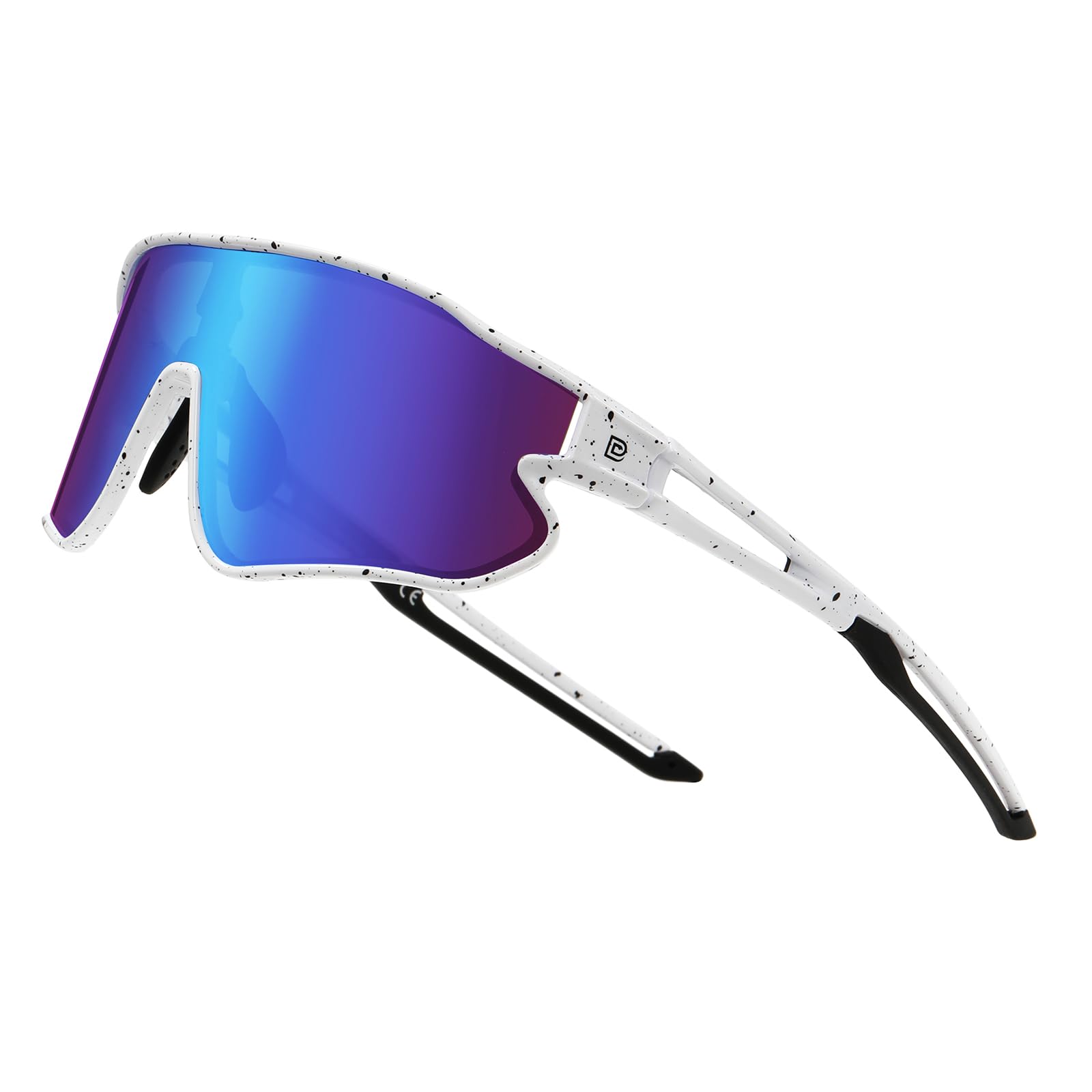 DUCO Sports Polarized Sunglasses for Men Women Running Sunglasses Fishing Cycling Baseball Glasses UV400 Protection DC0023 (White Frame Black Temple Revo Blue Lens)
