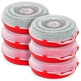 HOMZ 6-Pack Seasonal Holiday, Decorative Wreath Storage Organizer, 24 Inch, Red & Clear - Stackable Plastic Containers for Christmas Ornament Decorations