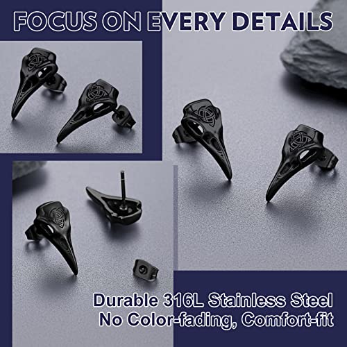 Bandmax Viking Raven Skull Stud Earrings Black Punk Earrings For Men Women Gothic Crow Head Earrings Stud Nordic Celtic Jewelry #TOP3