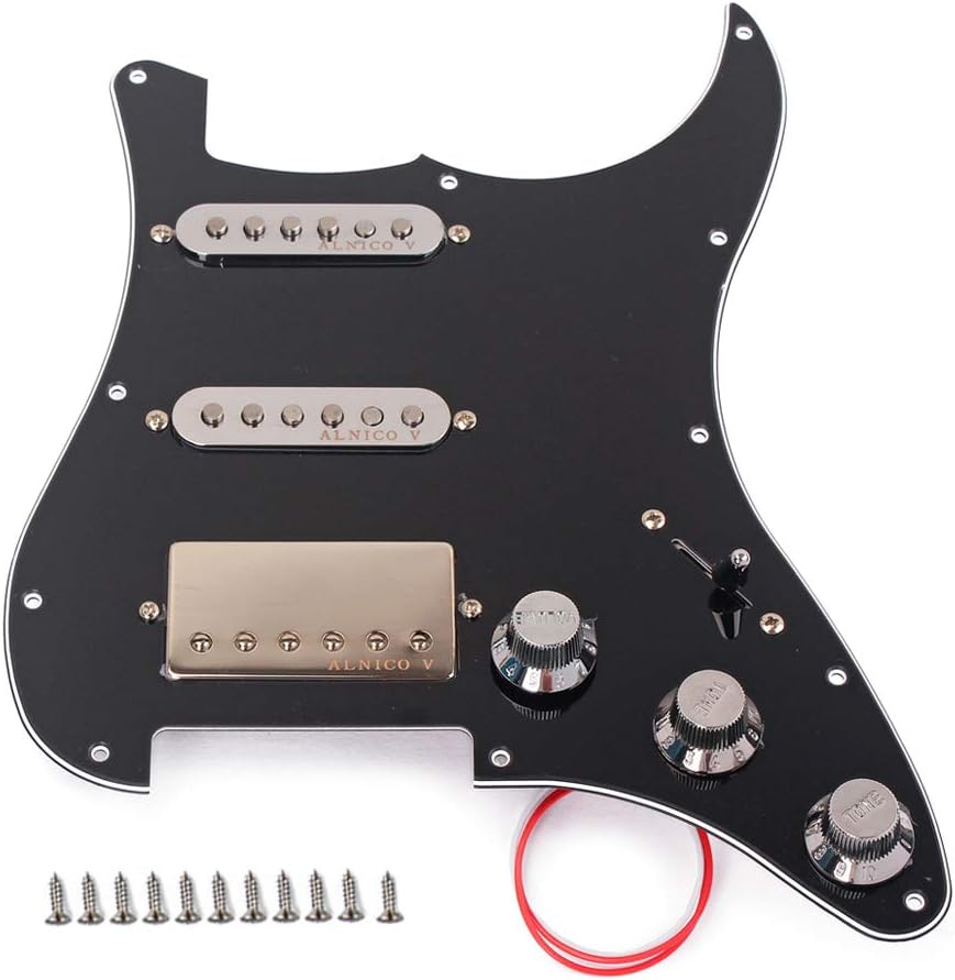 Alnicov Loaded Prewired Pickguard Set SSH Alnico Dual Rail Humbucker for Fender Strat ST Electric Guitar Replacement,black