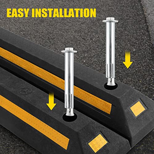 Atpeam Rubber Curb Vehicle Floor Stopper Heavy Duty 2 Pack Black Parking Blocks Wheel Stop Stoppers With Yellow Reflective Stripes For Car, Truck, Rv, Trailer, And Garage #TOP4