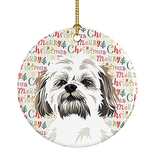 Caroline's Treasures Shih-Tzu Silver Gold and White #1 Christmas Ceramic Ornament Christmas Tree Hanging Decorations for Home Christmas Holiday, Party, Gift, 3 in, Multicolor