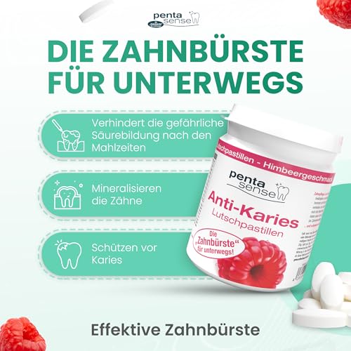 PentaSense® - Xylit Anti Karies Lutschpastillen mit Himbeergeschmack gegen Plaque und Säure helfen den Zahnschmelz zu bewahren -30 Stück