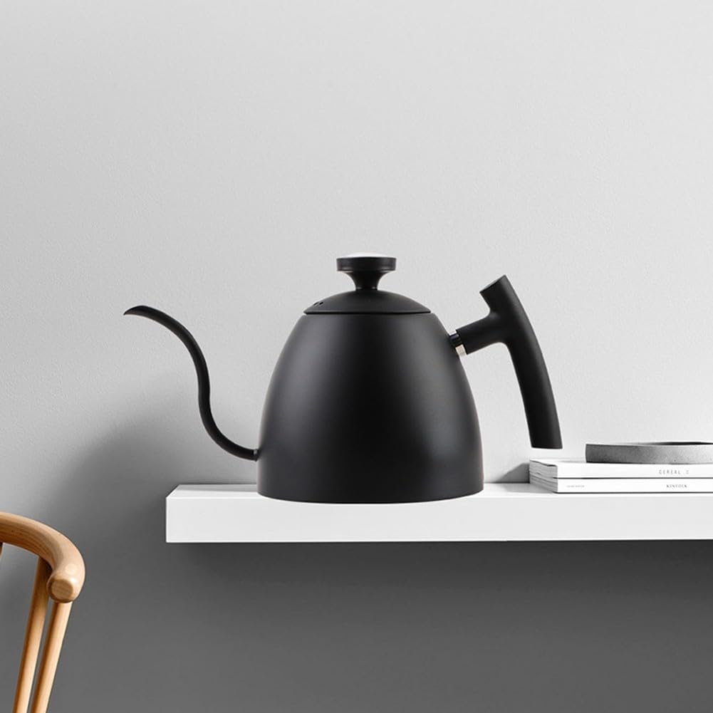 Hervidor de café Pourover de 1500 ml con boquilla de cuello de cisne, mango de madera, diseño de acero inoxidable para una salida de agua precisa y una preparación de café consistente (negro con