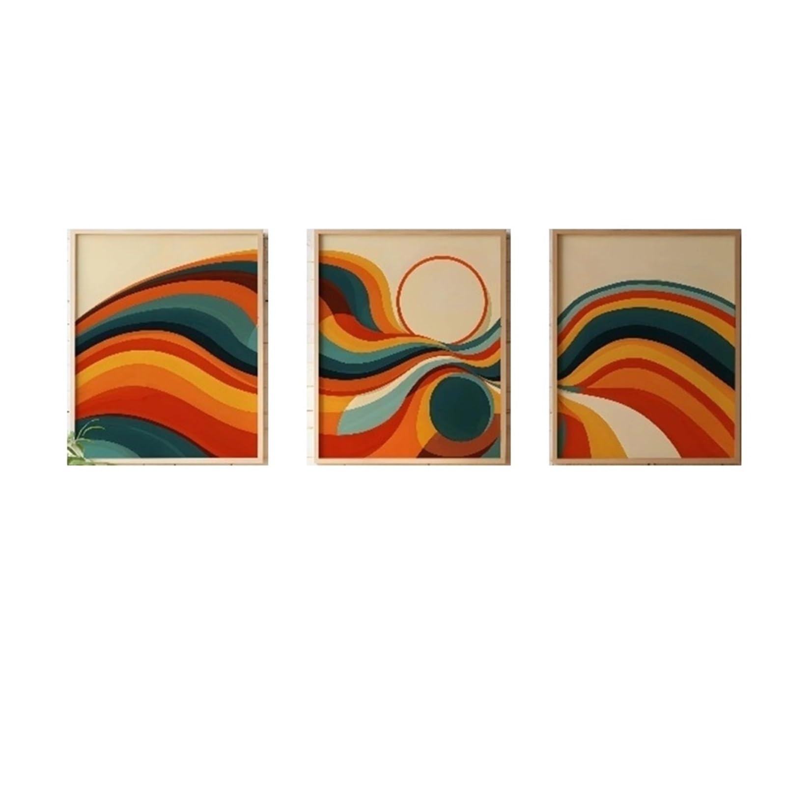 Graiting 3pcs Abstract Wall Art Wave Print Bold Reds Yellows And Earthy Tones(50x70cm Unframe)
