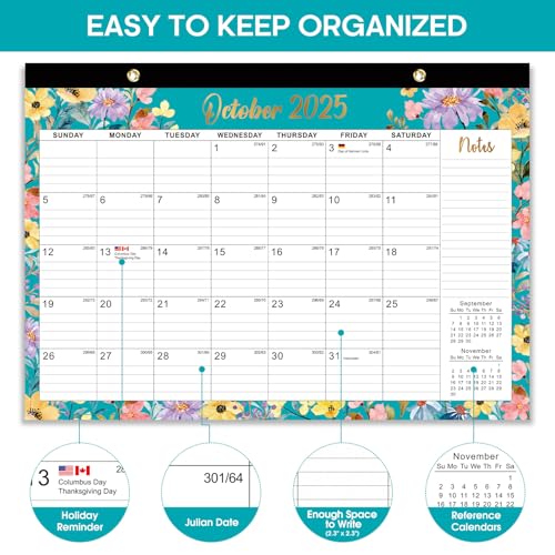 Image of Desk Calendar 2026-2027, 21-Month Calendar Runs Until June 2027, Large 17 inch x 12 inch Monthly Desktop & Wall Calendar for Home & Office - Floral