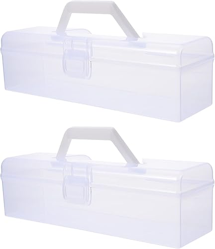 Miniatura 4 de VICASKY Caja de almacenamiento de plástico, contenedor organizador transparente de 2 piezas con asa, almacenamiento multiusos para primeros