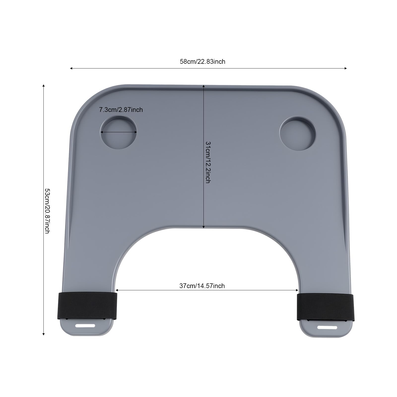 Bandeja para silla de ruedas de ABS con 2 soportes para bebidas, bandeja portátil para discapacitados para leer, descansar, comer, 52 x 58 cm, adecuada para sillas de ruedas de 16-20 pulgadas