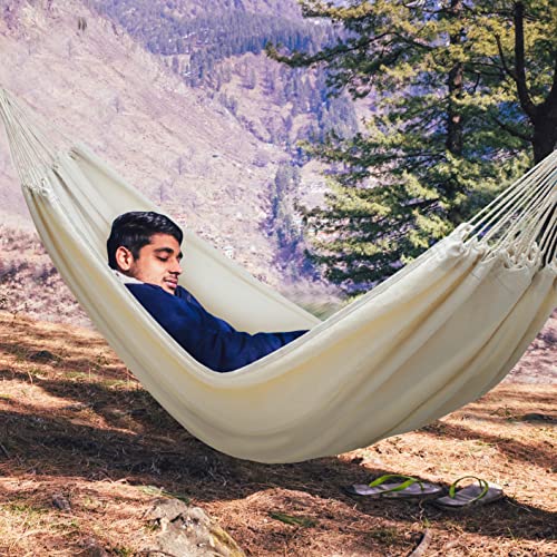 Norida Indoor Hammock Garden Cotton Hammocks With Tree Straps For Hanging Durable Up To 450Lbs,Portable With Travel Bag, Comfortable Fabric Perfect For Outdoor Porch Patio Backyard (Off White) #TOP6