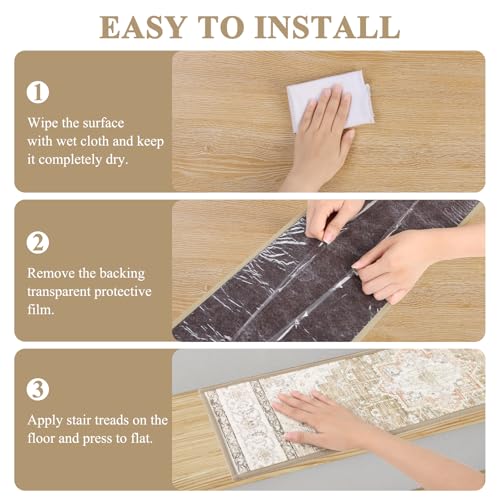 Pauwer Carpet Stair Treads for Wooden Steps Indoor 15 Pack 8" X 30" Peel and Stick Stair Treads Non Slip Staircase Step Treads Reusable Stair Runner Rugs for Dogs, Kids and Elders - image 5