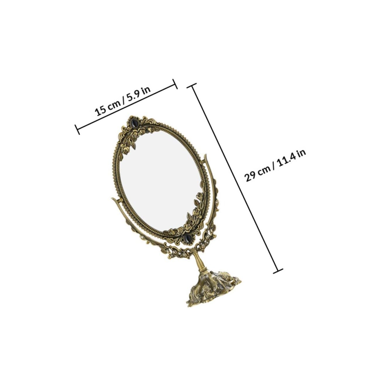 CALLARON Vintage Kosmetikspiegel Doppelseitig aus Metall und Glas mit Stabilem Standfuß Freistehender Schminkspiegel für Makeup und Rasur im Eleganten Retro Design