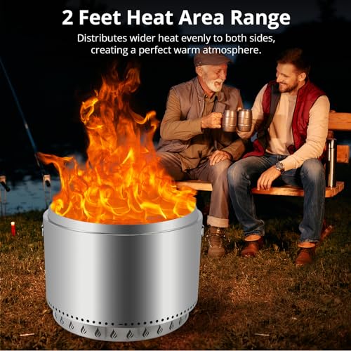 27in Smokeless Fire Pit, Outdoor Wood Burning Firepit with Removable Ash Pan & Handle, Portable Stainless Steel Stove for Camping, Backyard, Bonfire, and Picnics