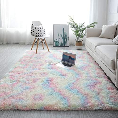 Rainbow Room Rugs,Fluffy Kids Rainbow Area Rug,Plush Fluffy Carpet,Velvet Floor Carpets Shaggy Playing Mat Nursery Home Decor, Living Room