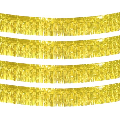 Image of 4 Packs Foil Fringe Garland Hanging Banner Wall Hanging Backdrop Streamers Curtains Shiny Metallic Tinsel Wall for Parade Floats Birthday Party Ceremonies Car Valentine's Day Wedding
