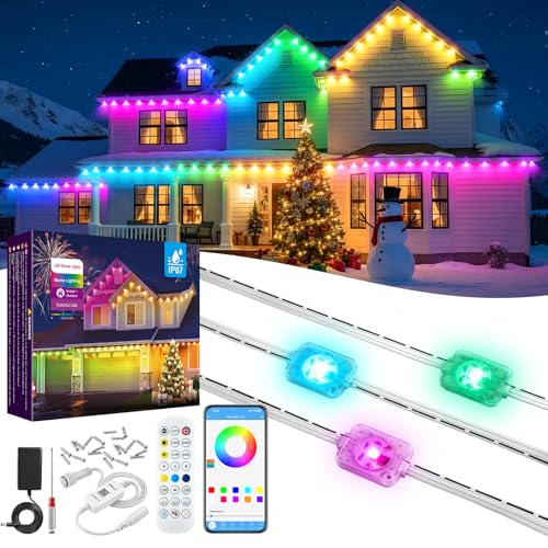 Smart RGB Outdoor Lights for Decor, 200FT Permanent LED Strip Lights Waterproof IP67, with App Remote Voice & Music Sync Control, Color Changing for Eave Christmas Holiday Party Garden