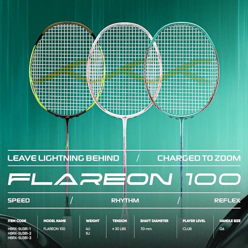 Image of Hundred Flareon 100 Badminton Racket (Unstrung)| Carbon Fiber Frame | Speed Racket for Fast Swings | Flexible Shaft | Max Tension 30 lbs | Full Cover Included