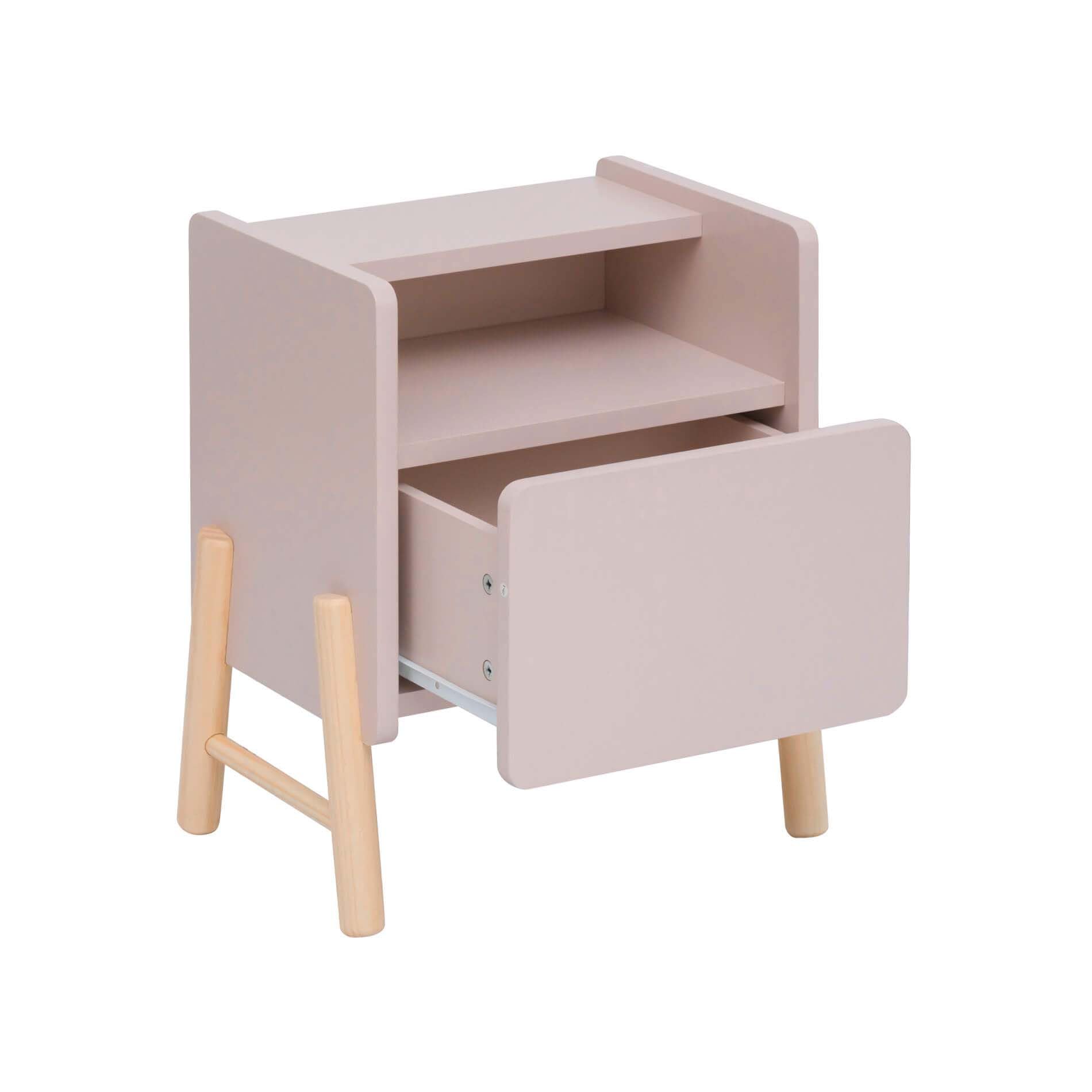 Rebecca Mobili Table de Nuit pour Chambre d'enfant, Table de Nuit Montessori, Rose Marron, MDF Pin, Stable, Chambre d'enfant - Dimensions HxLxP : 49 x 43 x 30 cm - Art. RE7129