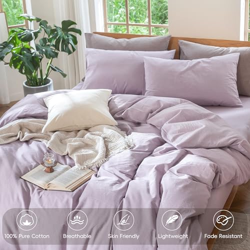 Image of MooMee Duvet Cover Set 100% Washed Cotton Linen Like Full | Relaxed Linen-like Texture. Soft, Breathable & Long-lasting Comfort. Lightweight. Hidden Zipper with 8 Interior Corner Ties