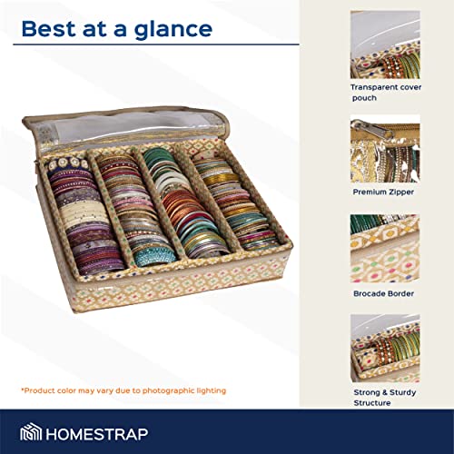 Image of HomeStrap 4 Rod Brocade Design Bangle Storage Box /Chudi Set Organizer (Golden|Pack of 2)